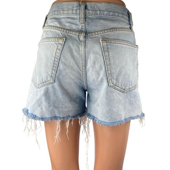 Zara Blue Light Wash High Rise Raw Hem Frayed Cut Off Denim Jean Shorts Size 2 - Picture 3 of 4
